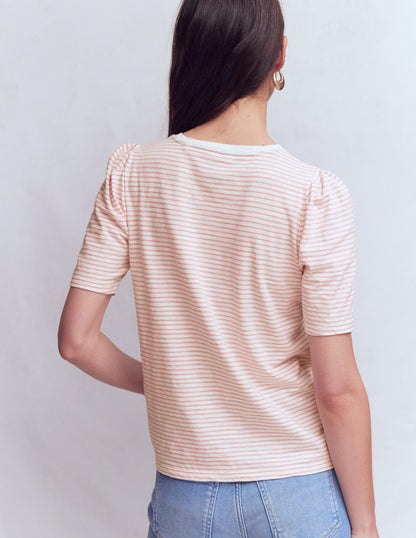 Pleat Sleeve T-shirt-Formica Pink and Ivory Stripe-3