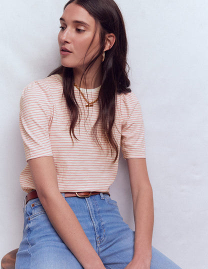 Pleat Sleeve T-shirt-Formica Pink and Ivory Stripe-4