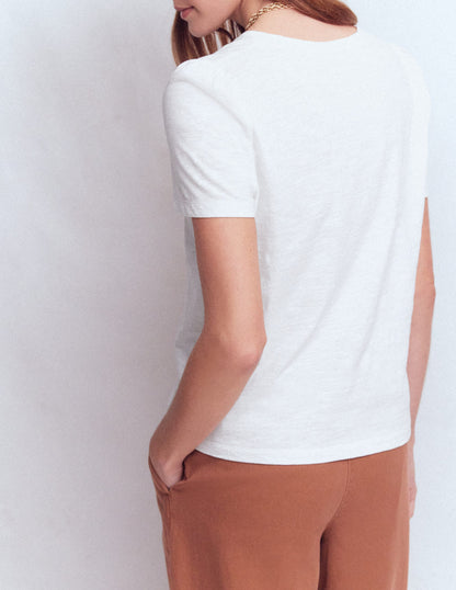 Pleat Sleeve T-shirt-White-3