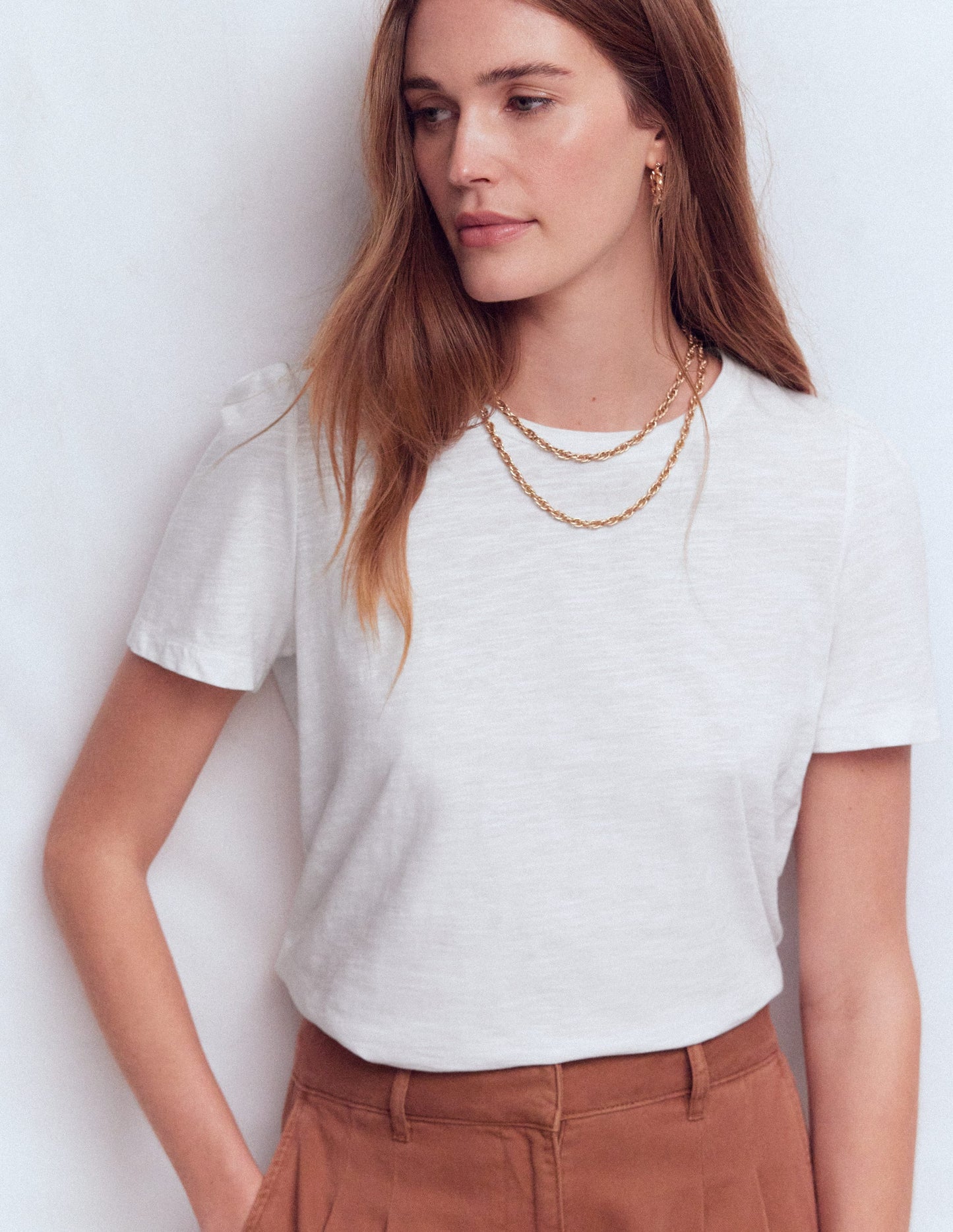 Pleat Sleeve T-shirt-White