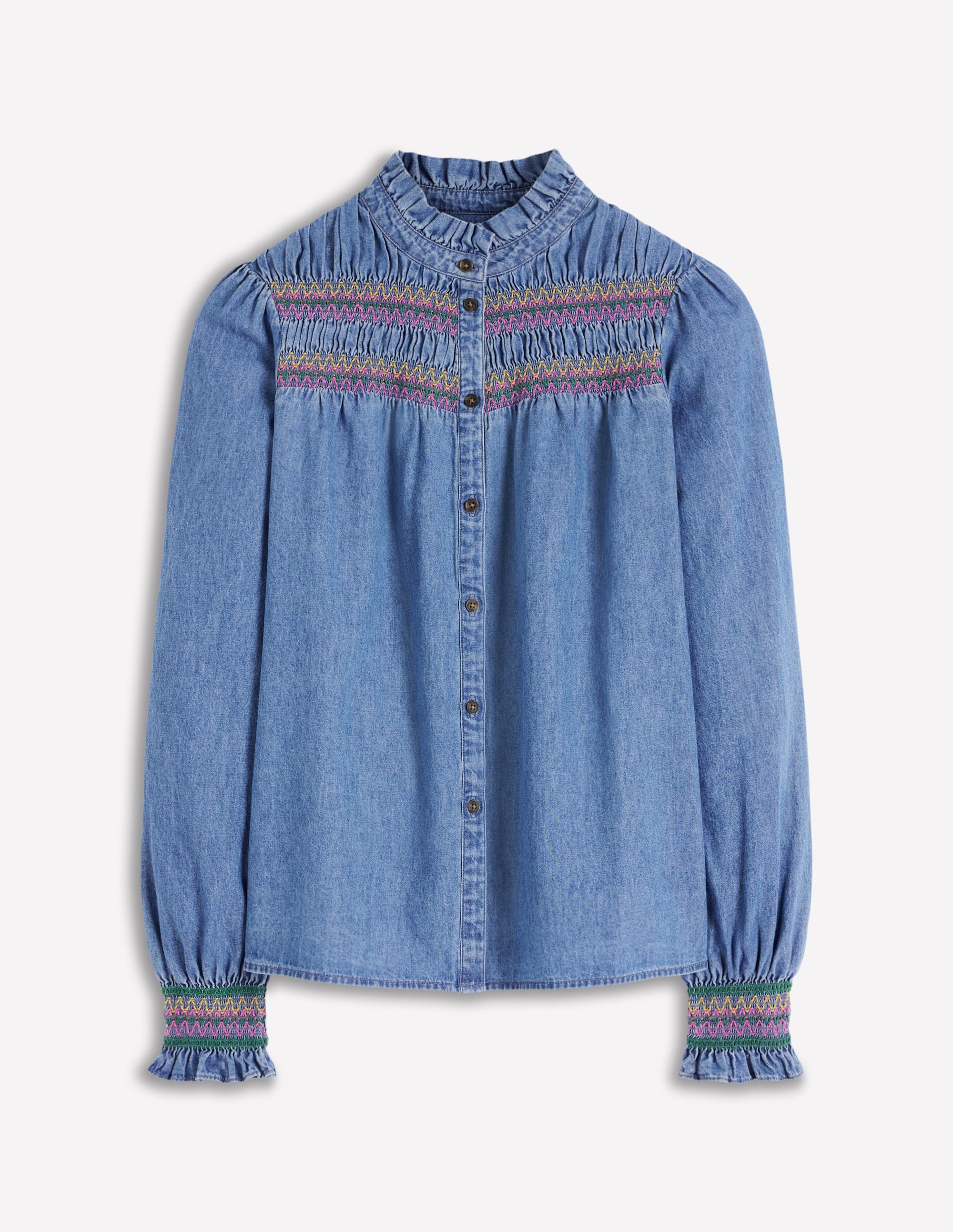 Esme Smocked Denim Frill Top-Light Authentic - Image 7