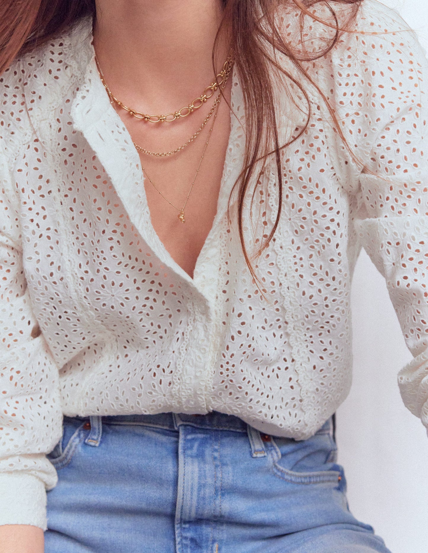 Rhea Trim Insert Broderie Top-White Floral Broderie