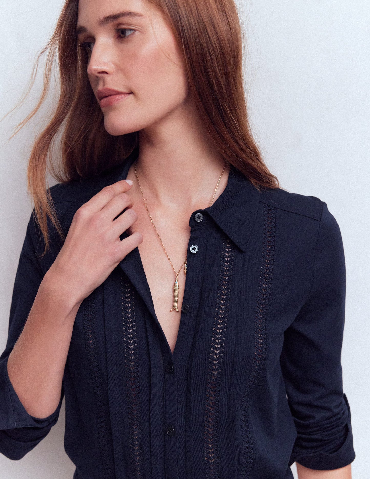 Trim Detail Jersey Shirt-Navy