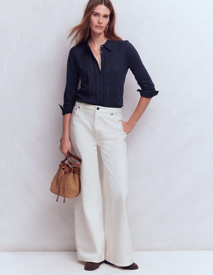 Trim Detail Jersey Shirt-Navy-5