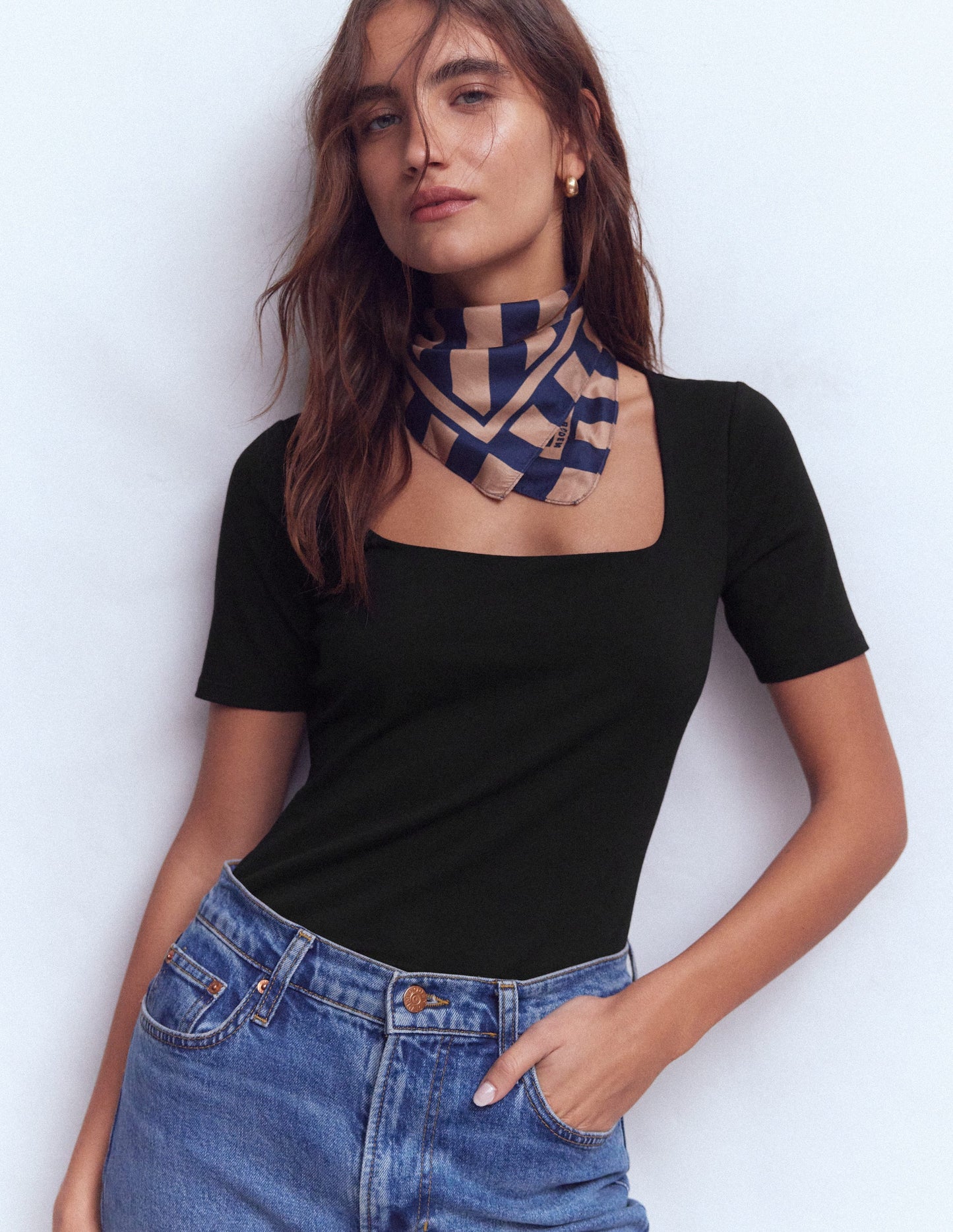 Double Layer Square Neck Tee-Black