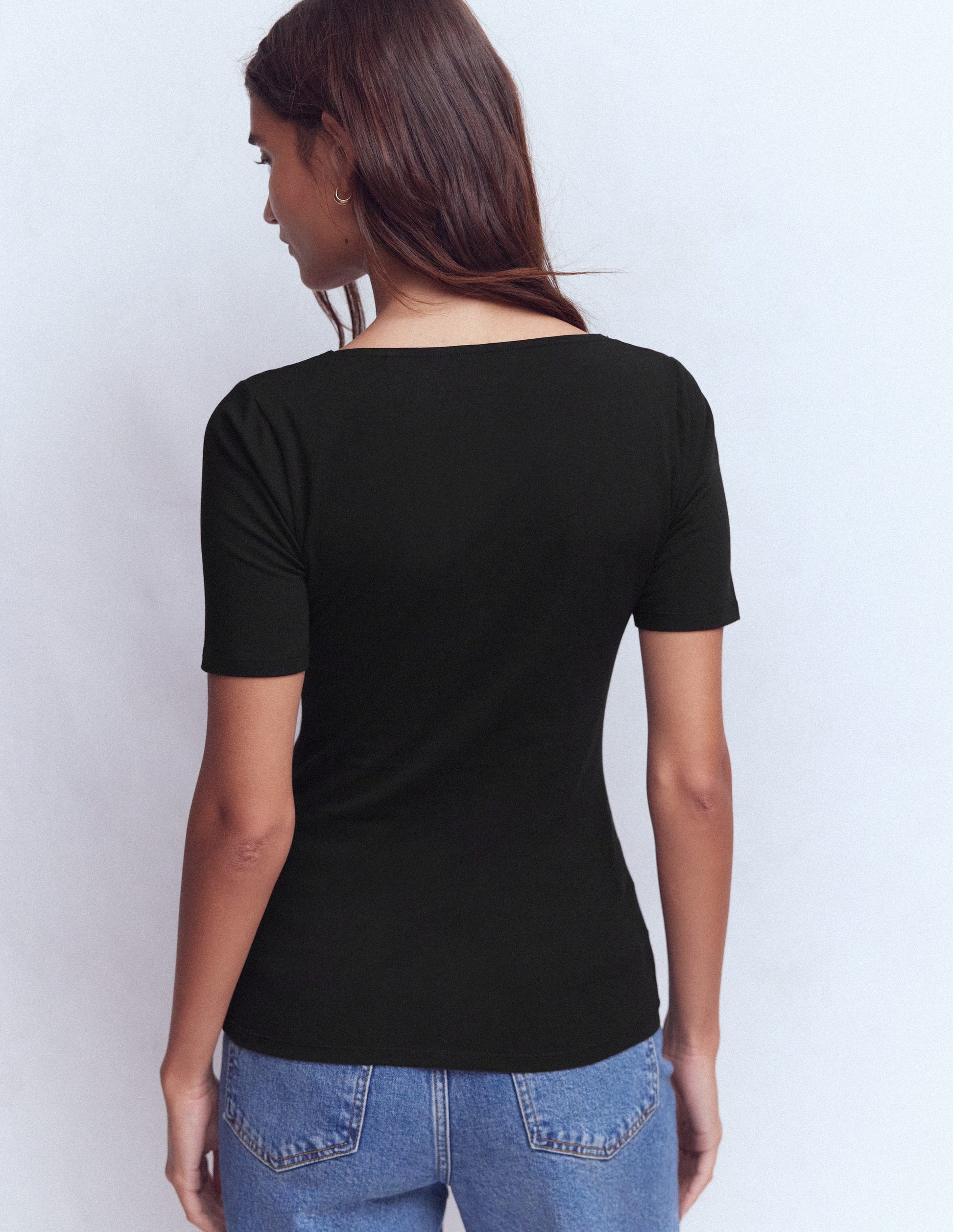 Double Layer Square Neck Tee-Black-3