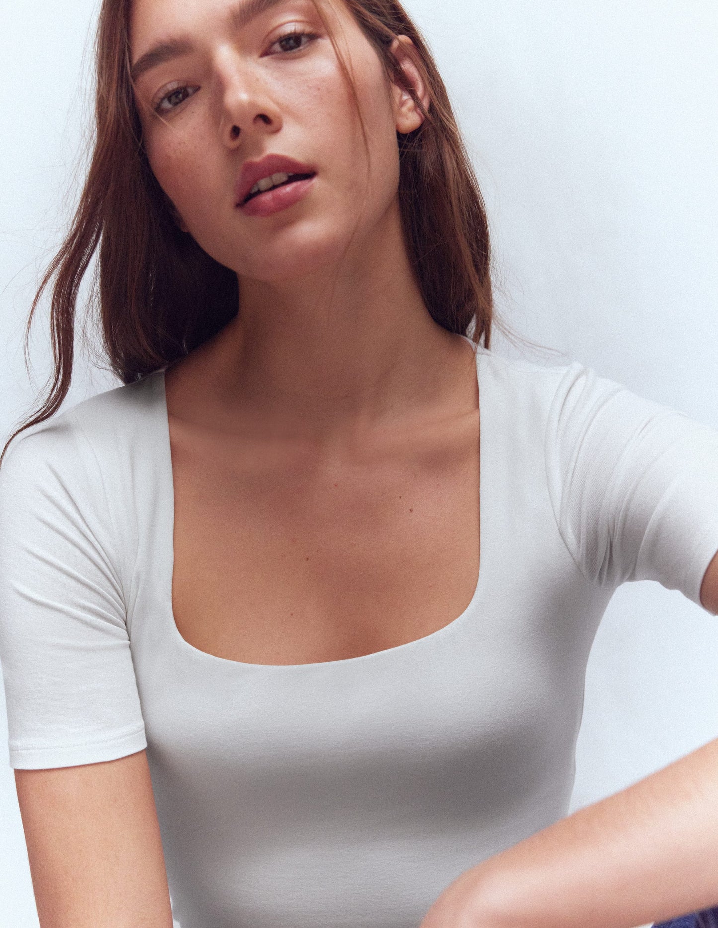 Double Layer Square Neck Tee-White