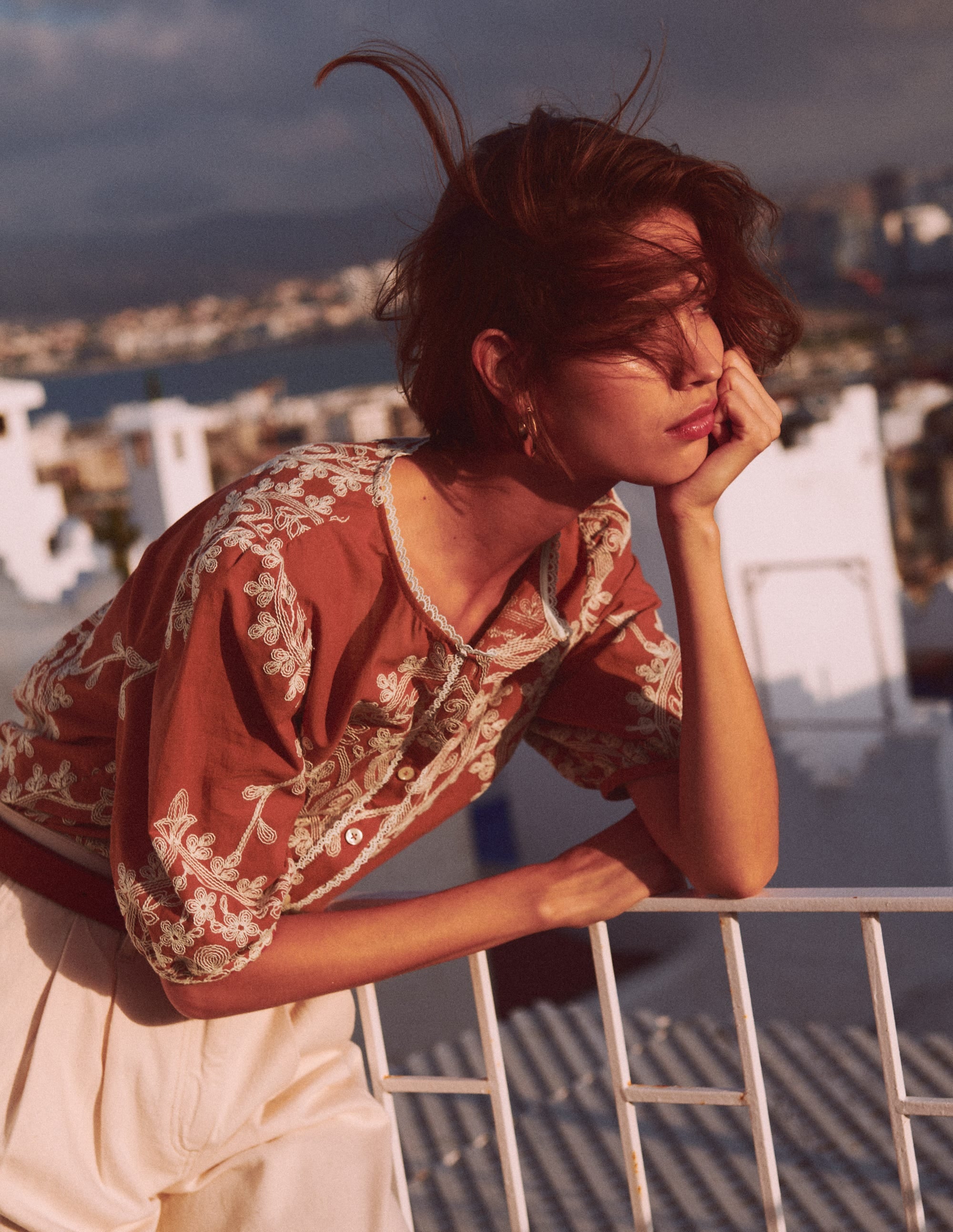 Leah Short Sleeve Interest Top-Red Floral Embroidery | Boden UK