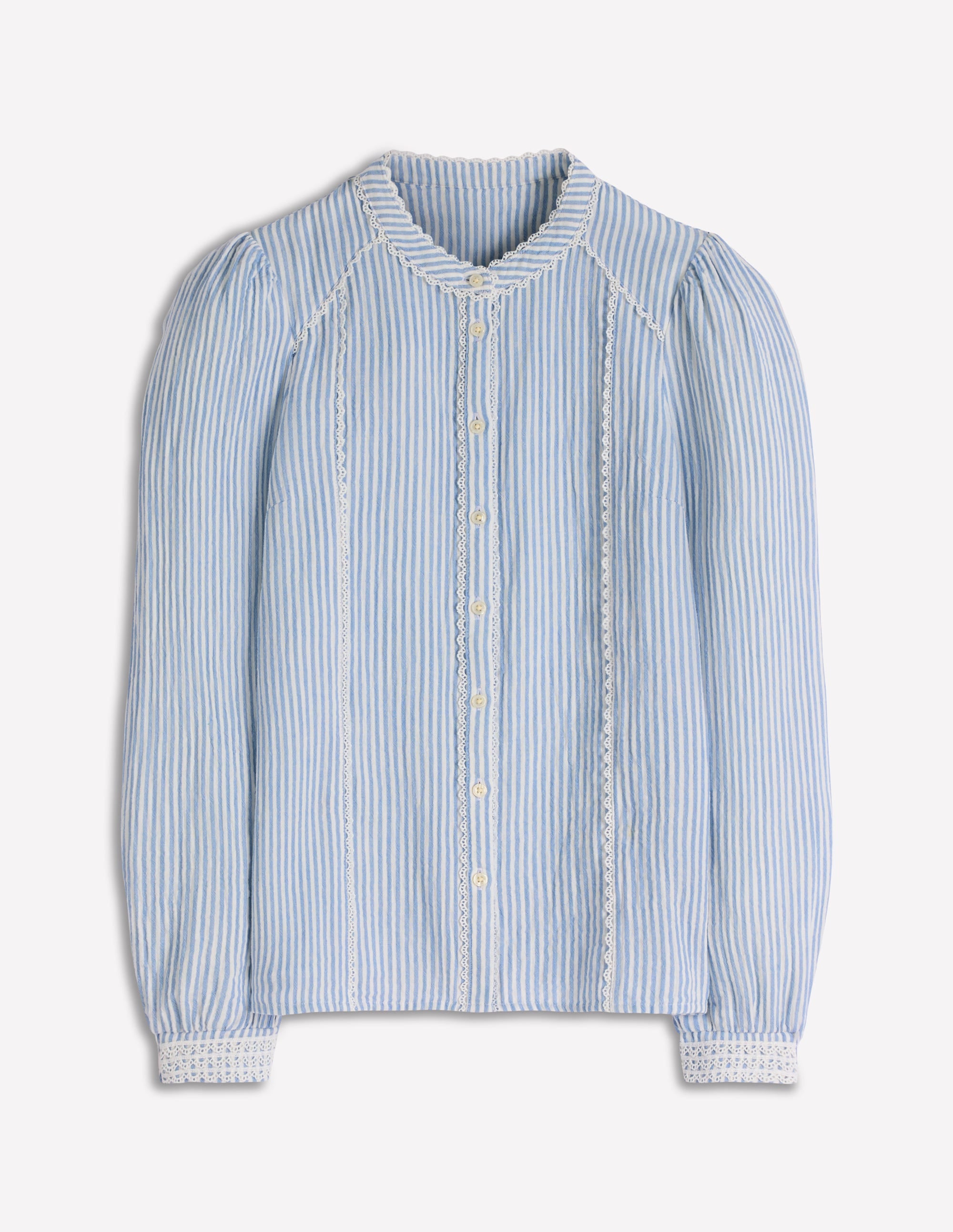 Rhea Trim Doublecloth Top-French Blue and Ivory Stripe - Image 5