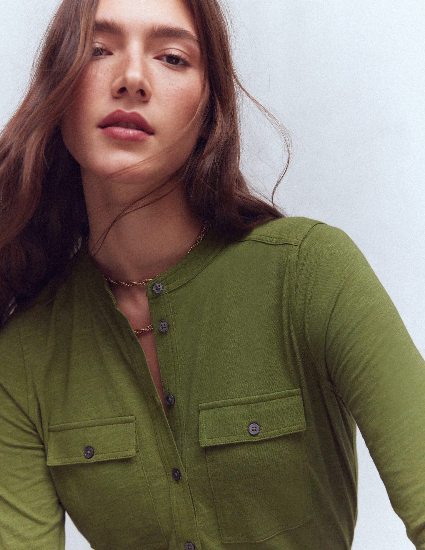 Topstitched Pocket Shirt-Woodland Green