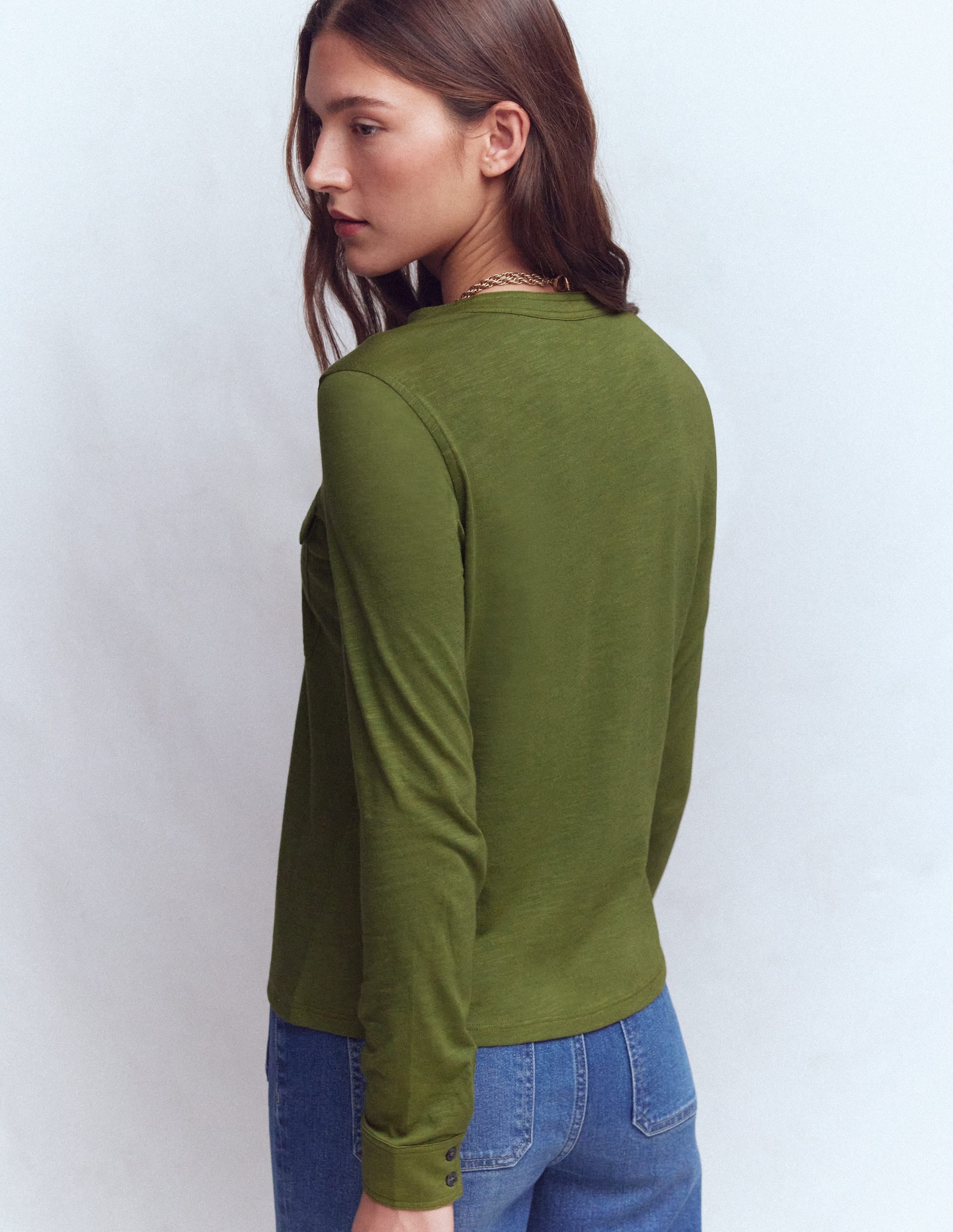 Topstitched Pocket Shirt-Woodland Green - Image 3