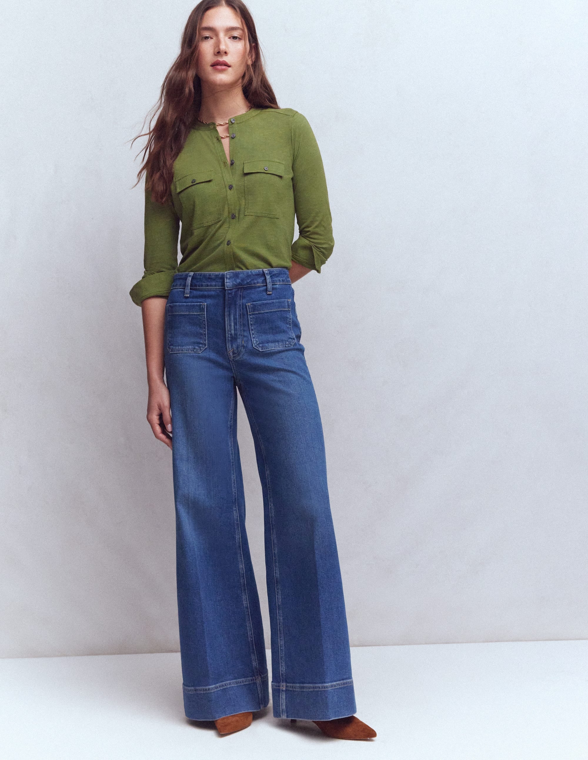 Topstitched Pocket Shirt-Woodland Green - Image 4
