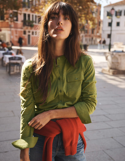 Topstitched Pocket Shirt-Woodland Green-1