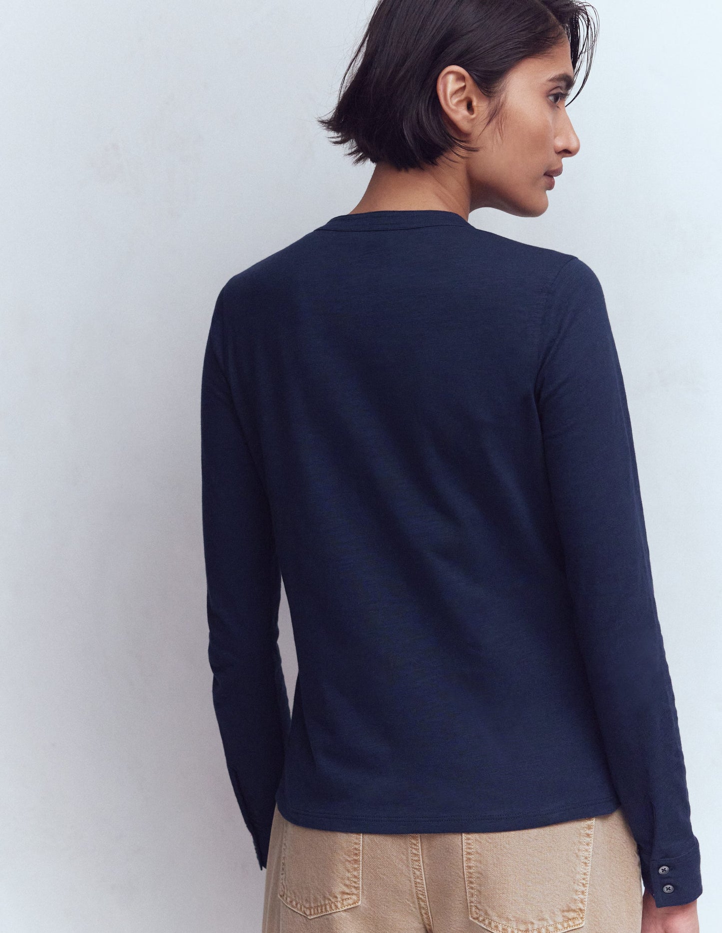 Topstitched Pocket Shirt-Navy