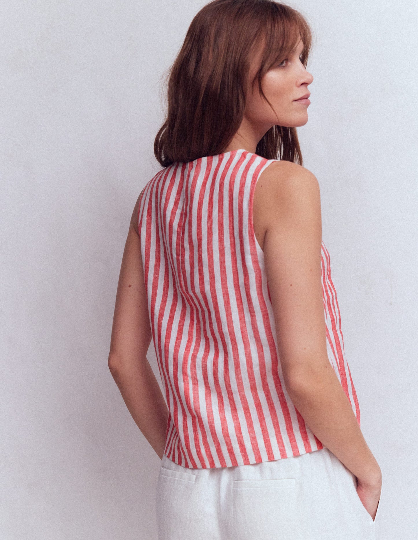 Sofia Linen Top-Poppy Red and Ivory Stripe