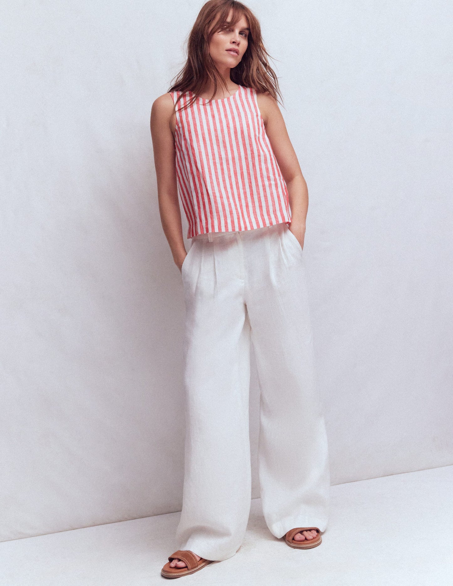 Sofia Linen Top-Poppy Red and Ivory Stripe