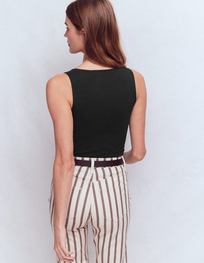 Double Layer Square Neck Vest-Black-3