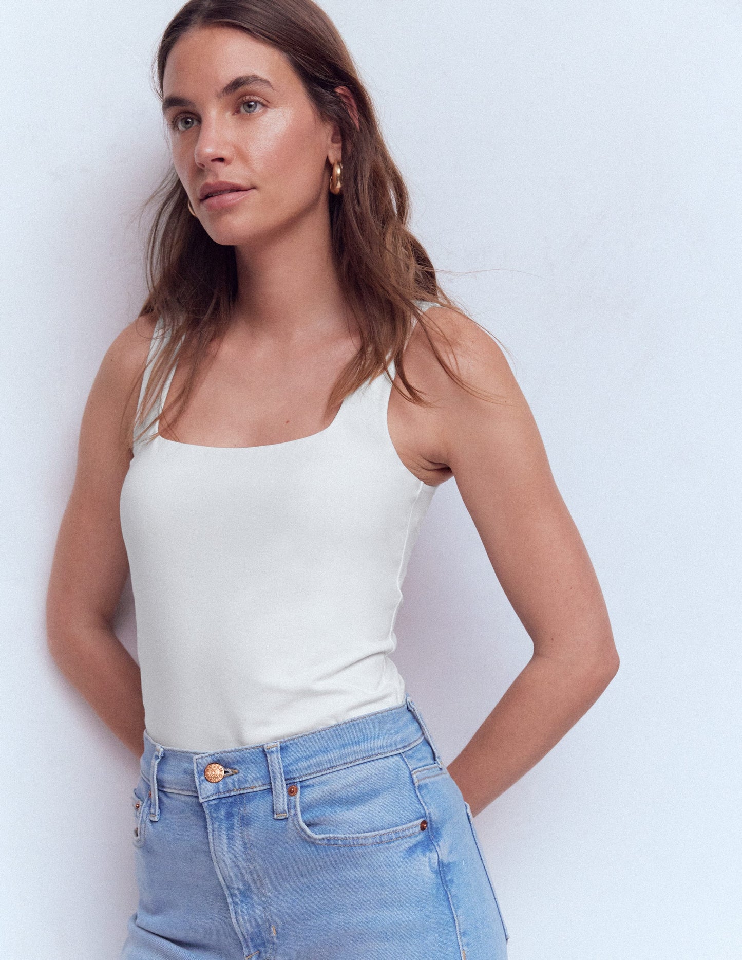 Double Layer Square Neck Vest-White