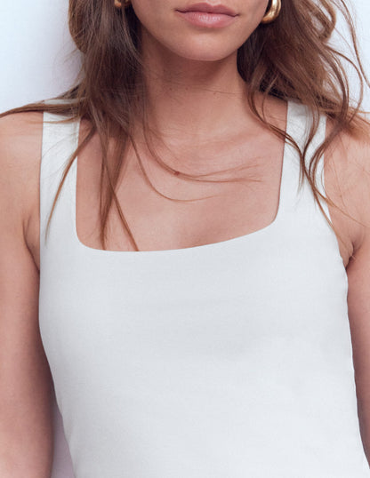 Double Layer Square Neck Vest-White-2