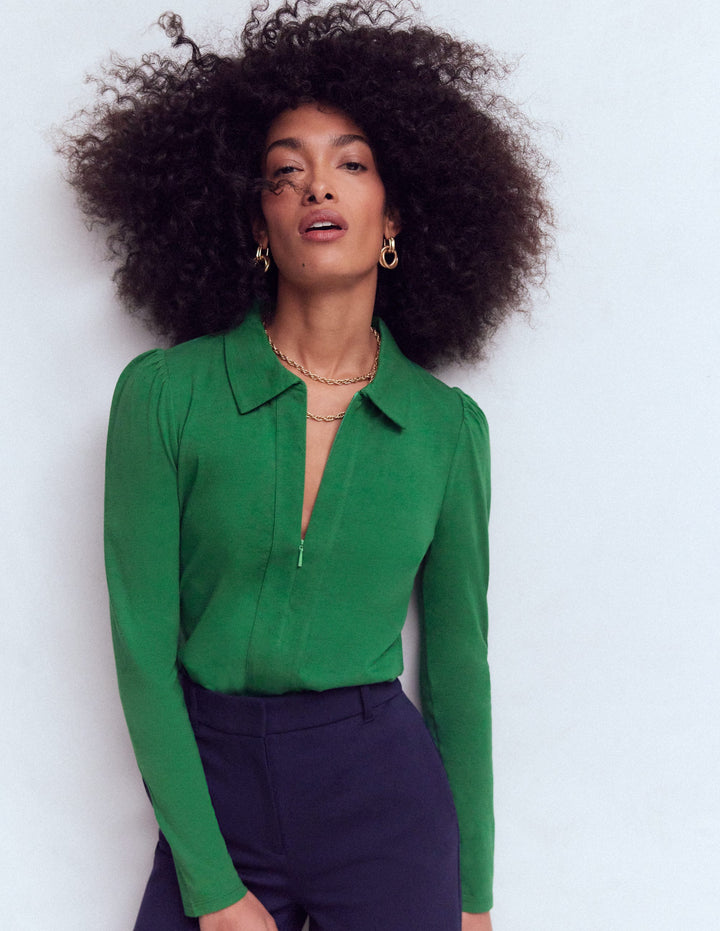 Zip Collar Supersoft Top-Fresh Green