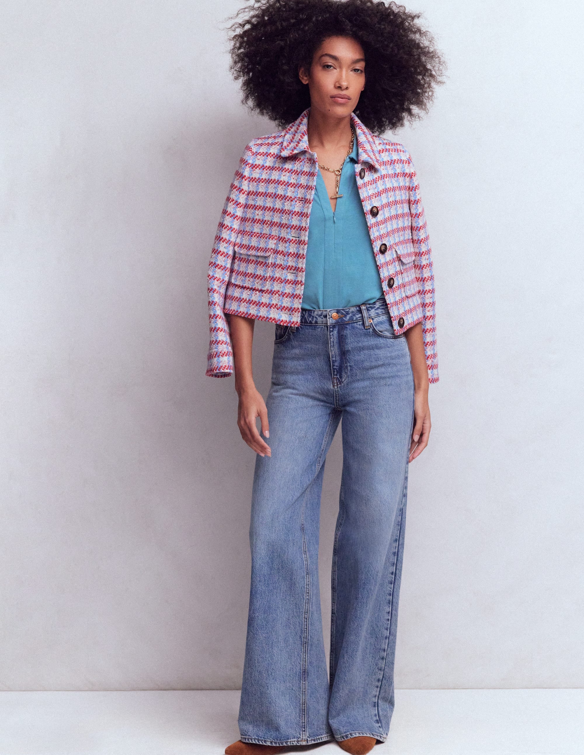 Short Sleeve Zip Collar Top-Silver Lake - Image 1