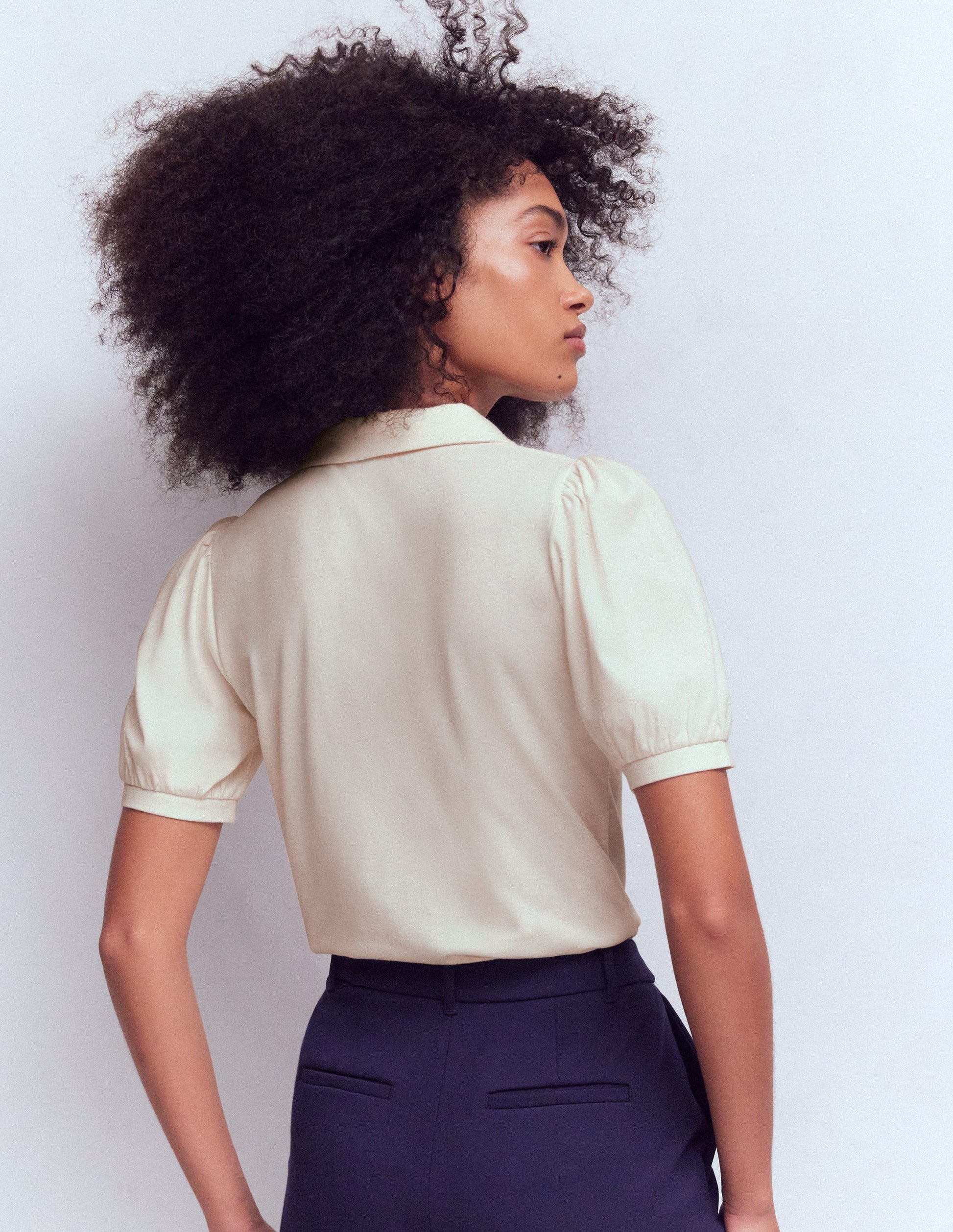 Short Sleeve Zip Collar Top-Ivory-3