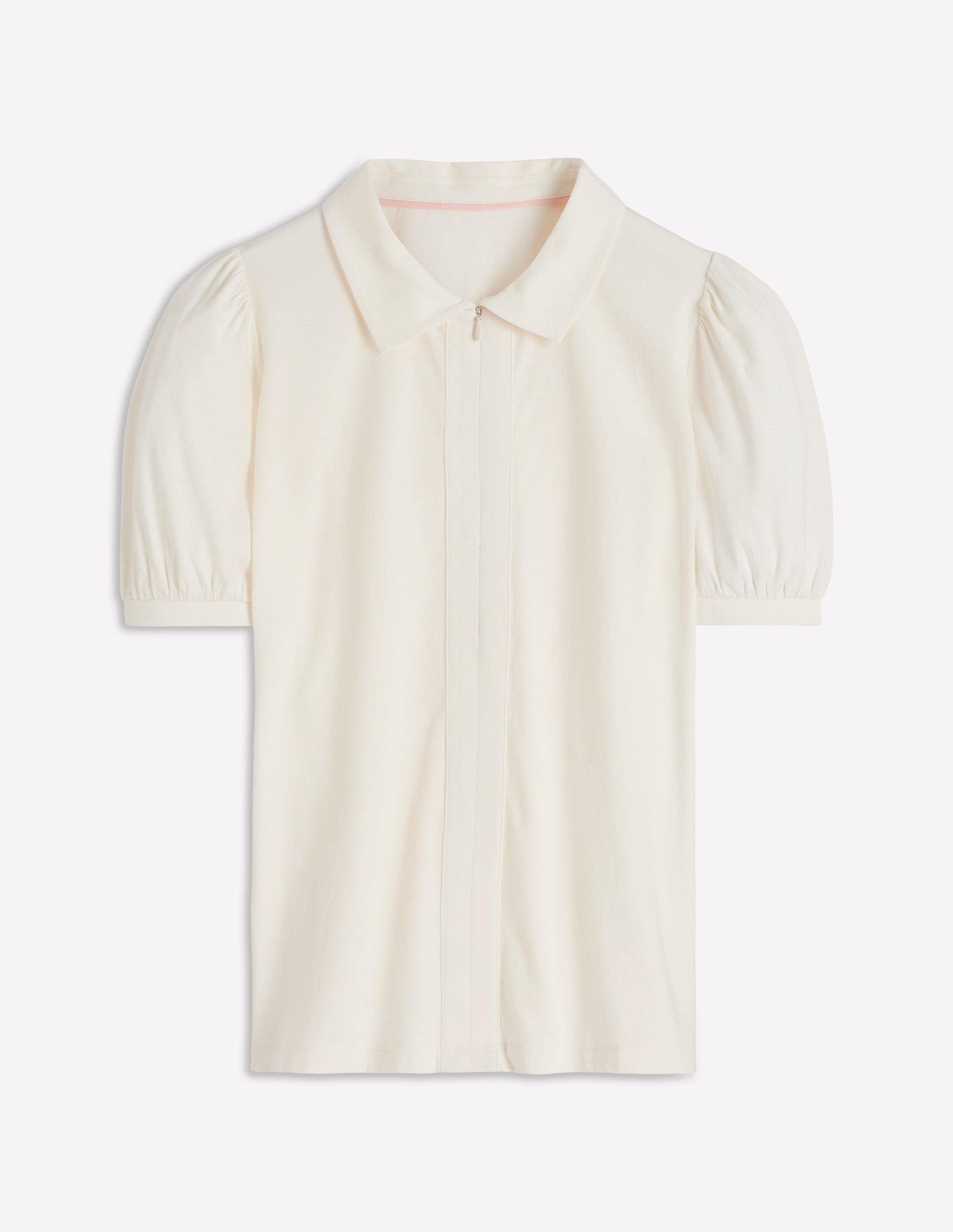 Short Sleeve Zip Collar Top-Ivory-5