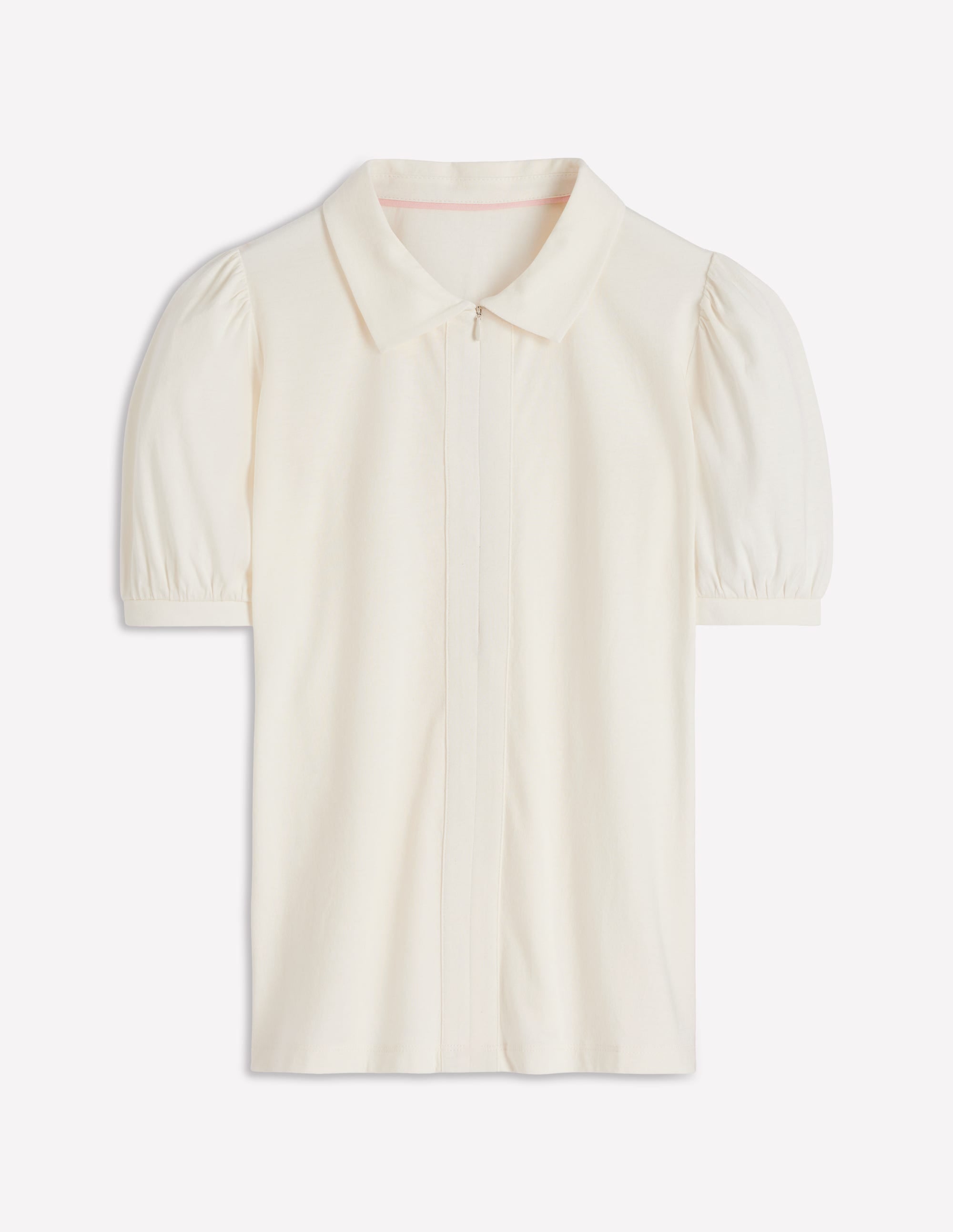 Short Sleeve Zip Collar Top-Ivory - Image 5