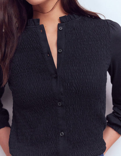 Supersoft Smocked button top-Navy-2