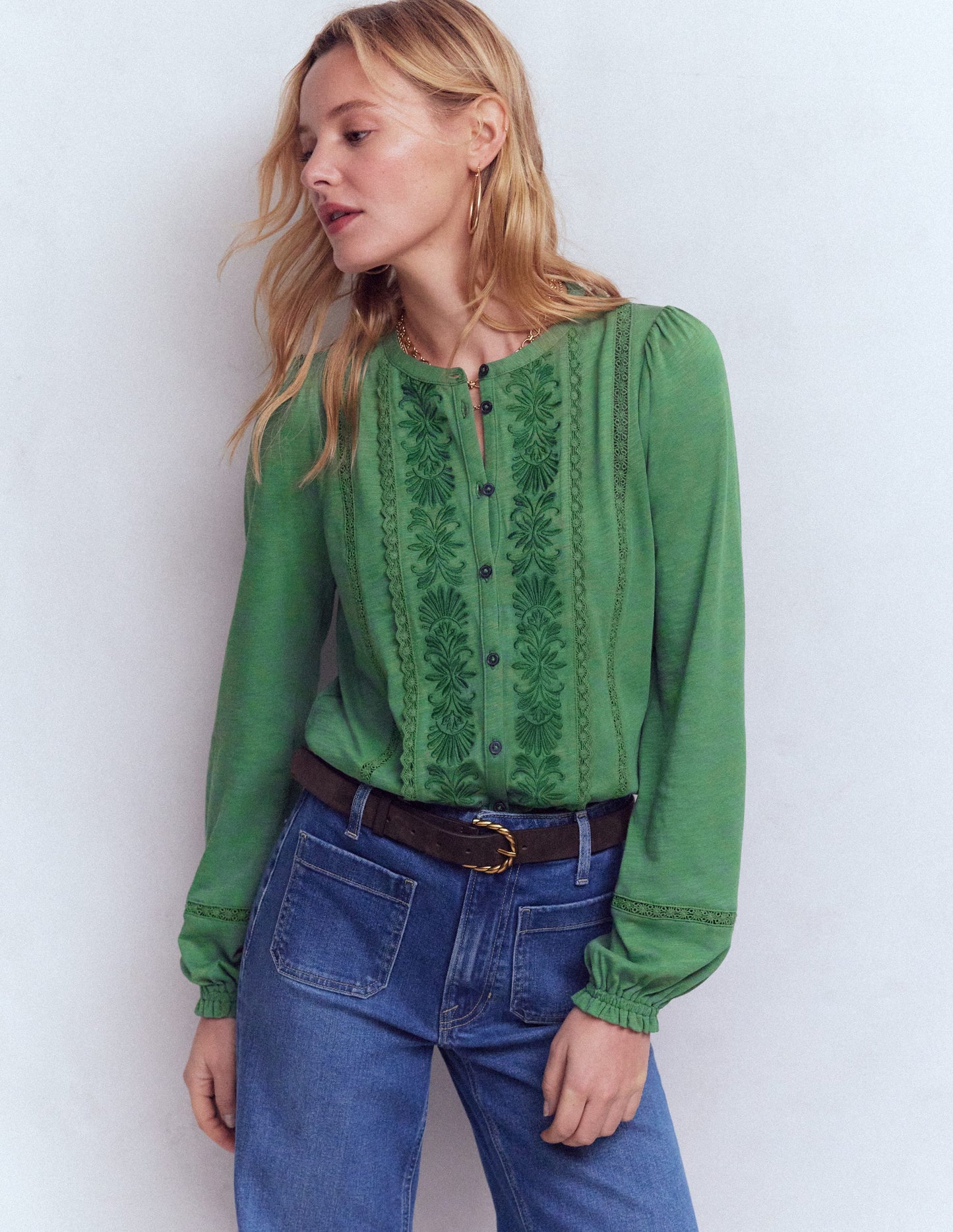 Embroidered Jersey Shirt-Willow Green