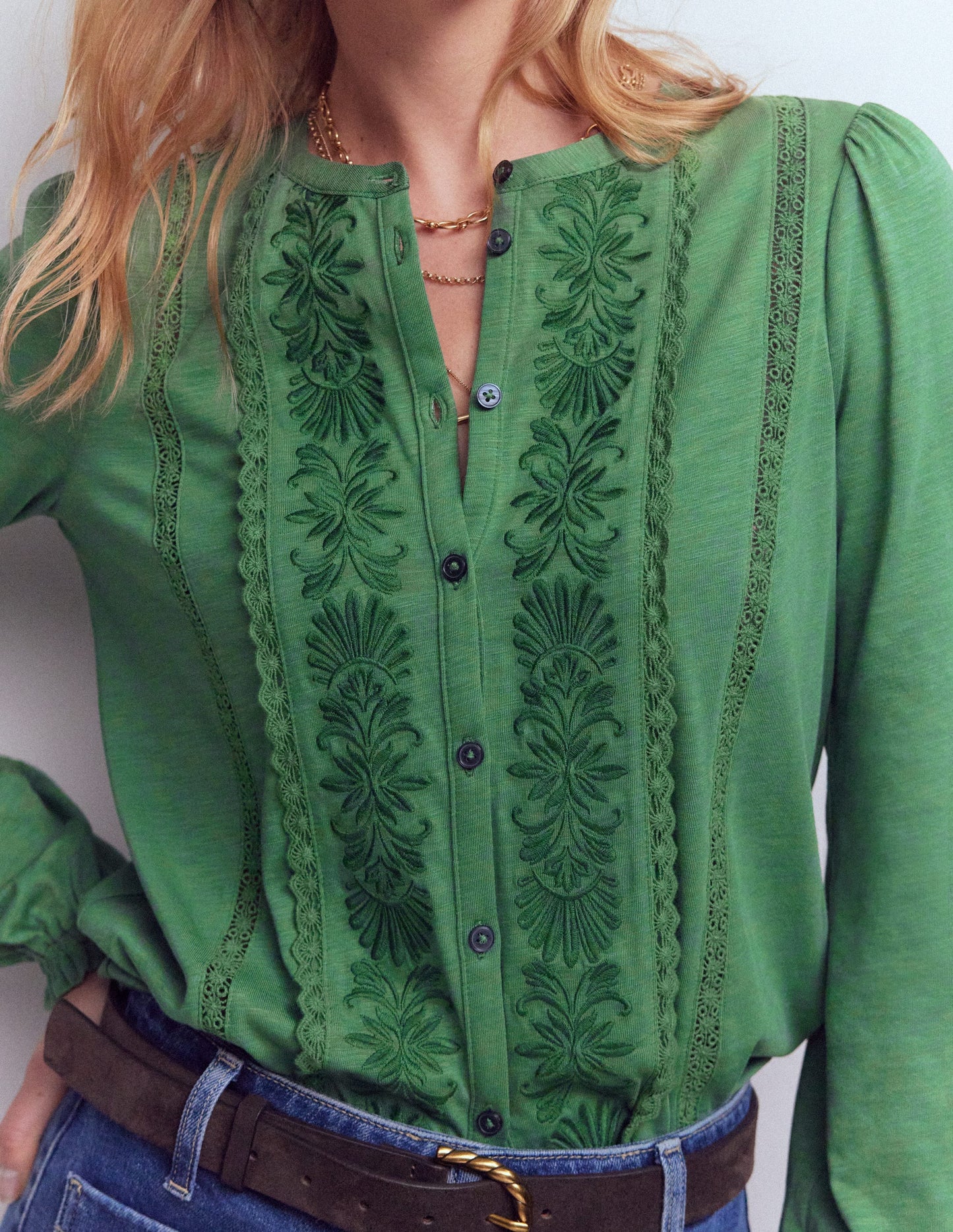 Embroidered Jersey Shirt-Willow Green