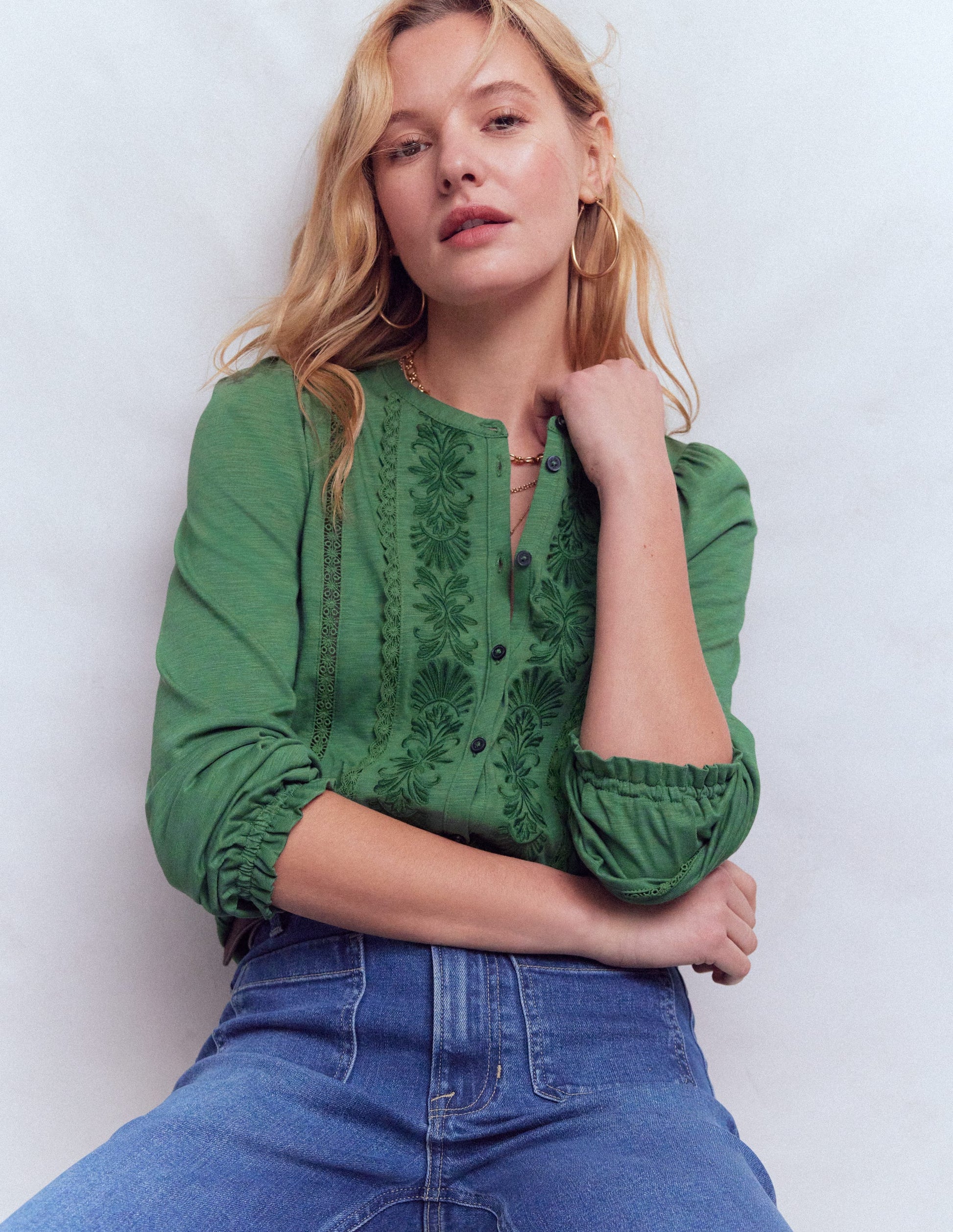 Embroidered Jersey Shirt-Willow Green-4