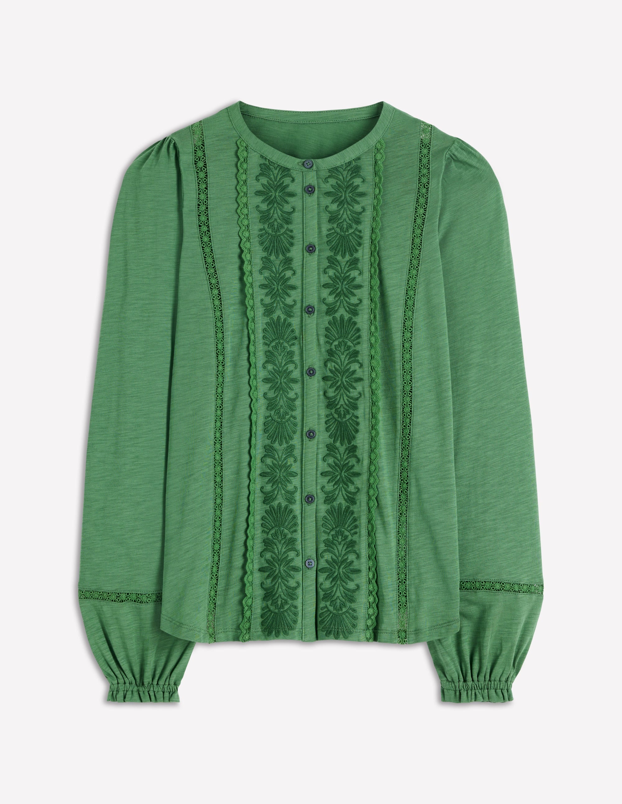 Embroidered Jersey Shirt-Willow Green - Image 5