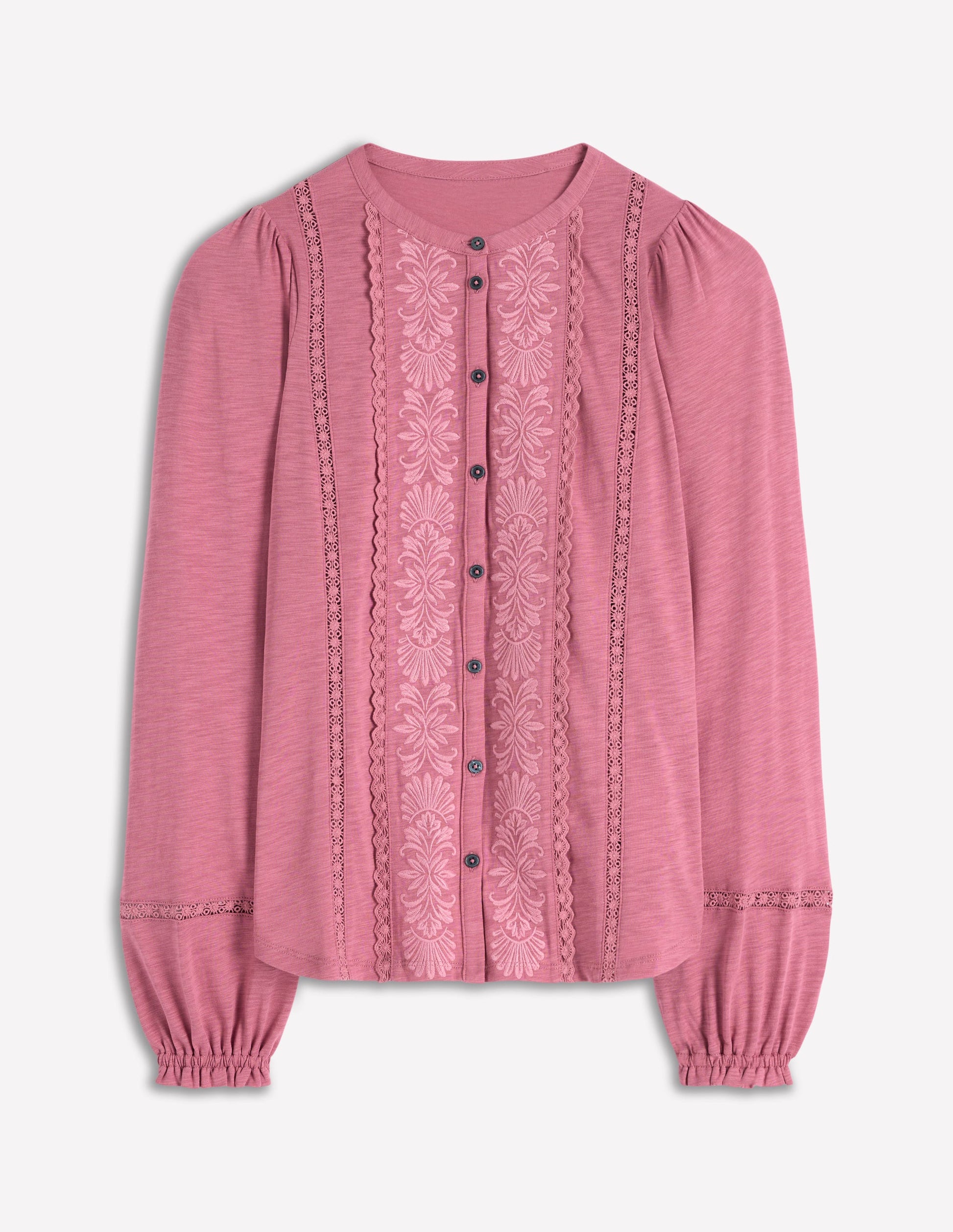 Embroidered Jersey Shirt-Pink Heather-5
