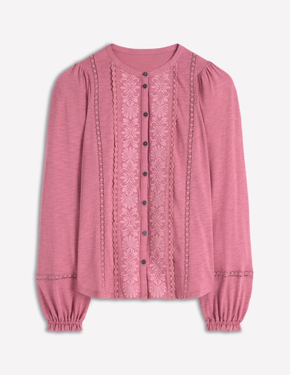 Embroidered Jersey Shirt-Pink Heather-5
