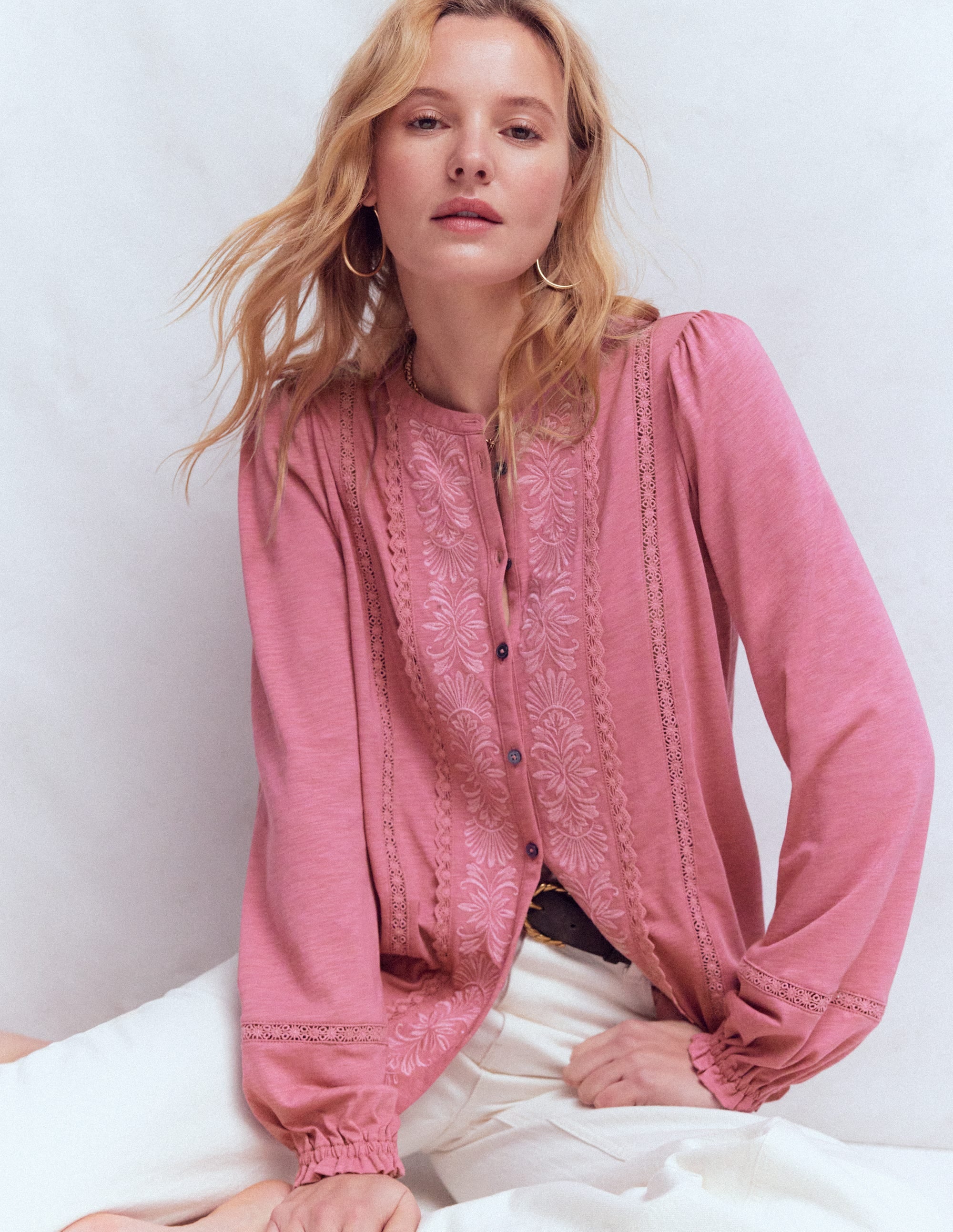 Embroidered Jersey Shirt-Pink Heather - Image 1