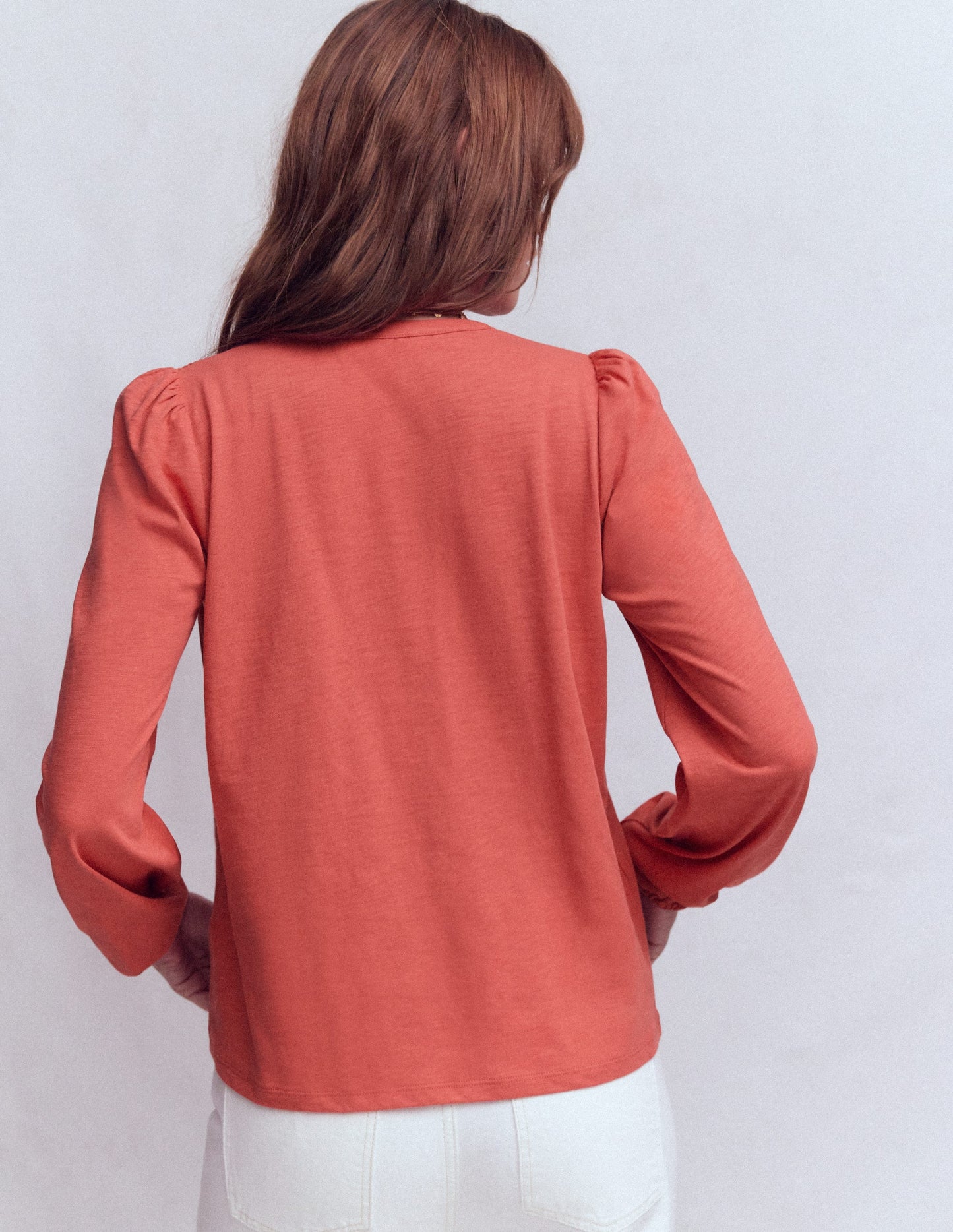 Woven-Mix Notch Neck Top-Baked Apple