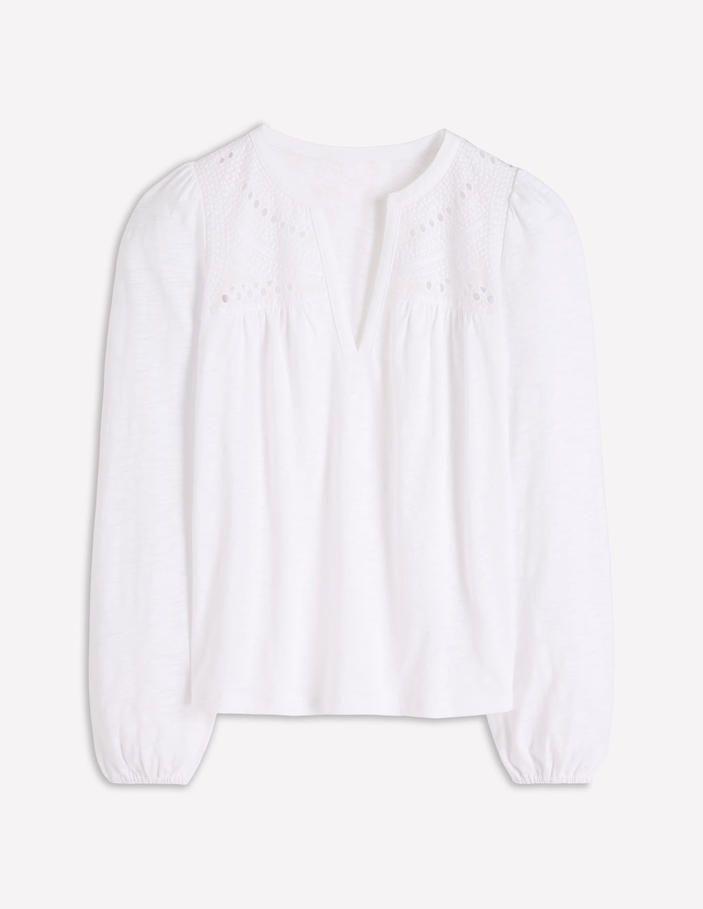 Woven-Mix Notch Neck Top-White