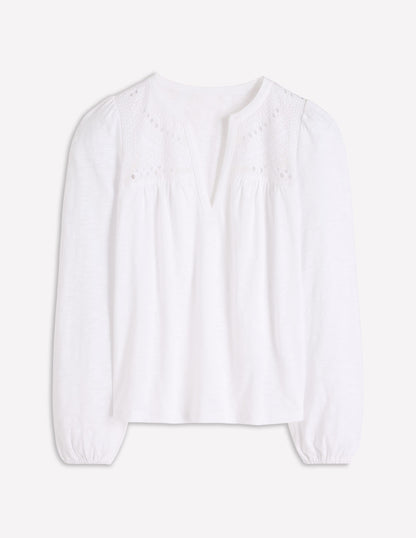 Woven-Mix Notch Neck Top-White-6