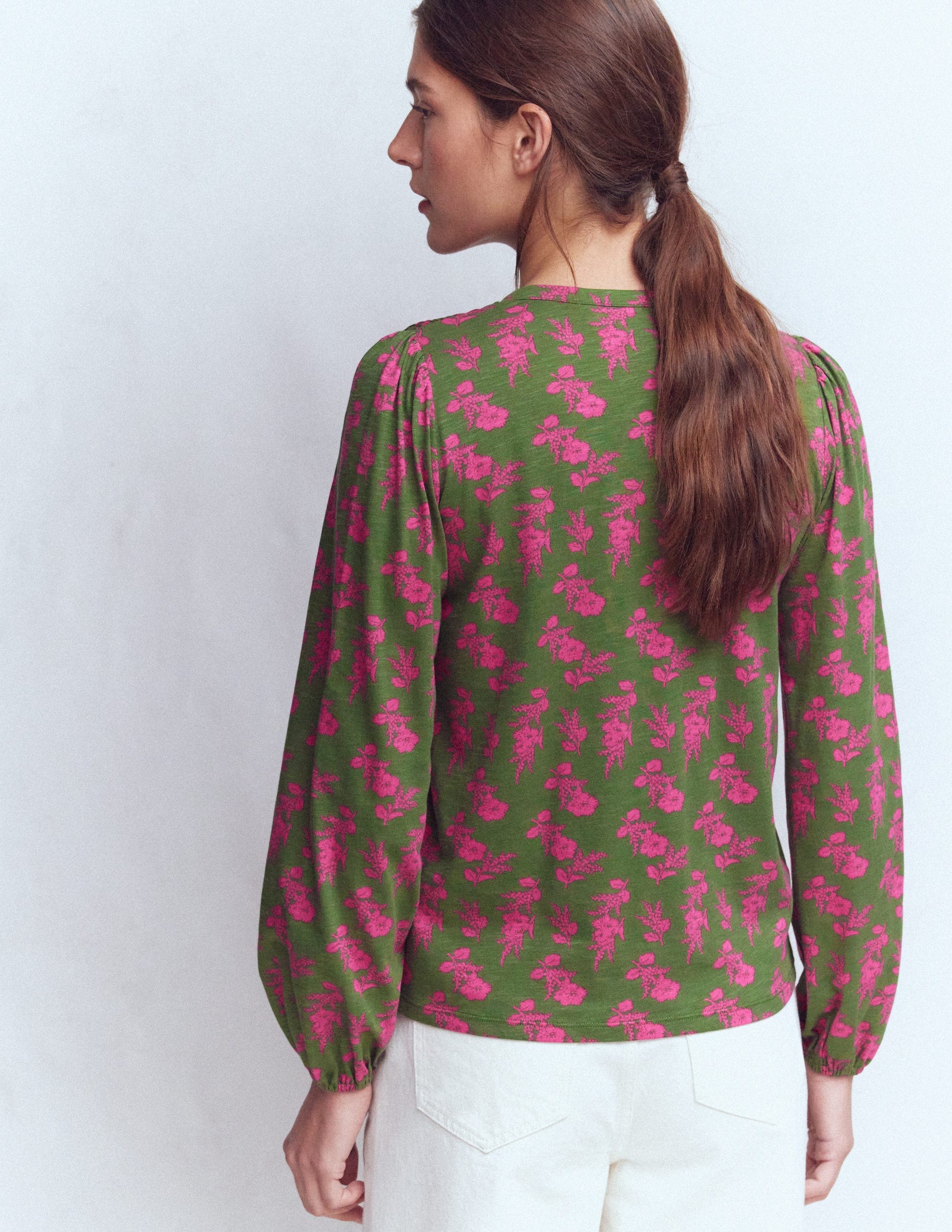 Mya Smocked Jersey Shirt-Mayfly, Blossomy Sprig-3