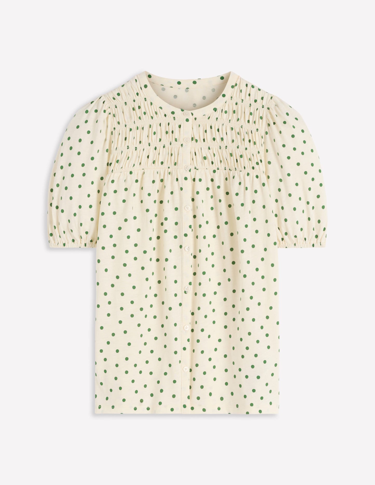 Mya Short Sleeve Smocked Shirt-Papyrus, Painted Dot