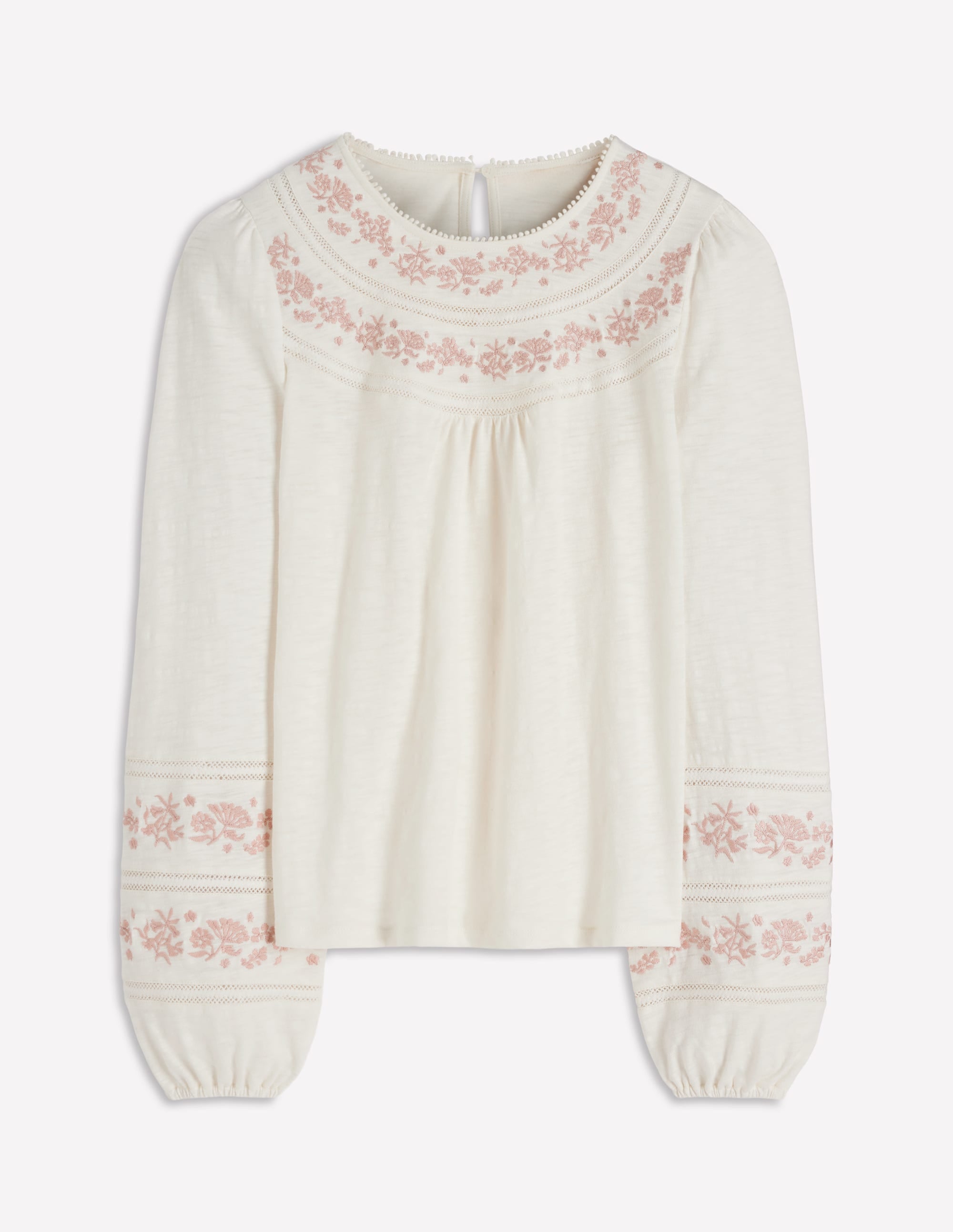 Rosie Embroidered Jersey Top-Ivory - Image 6