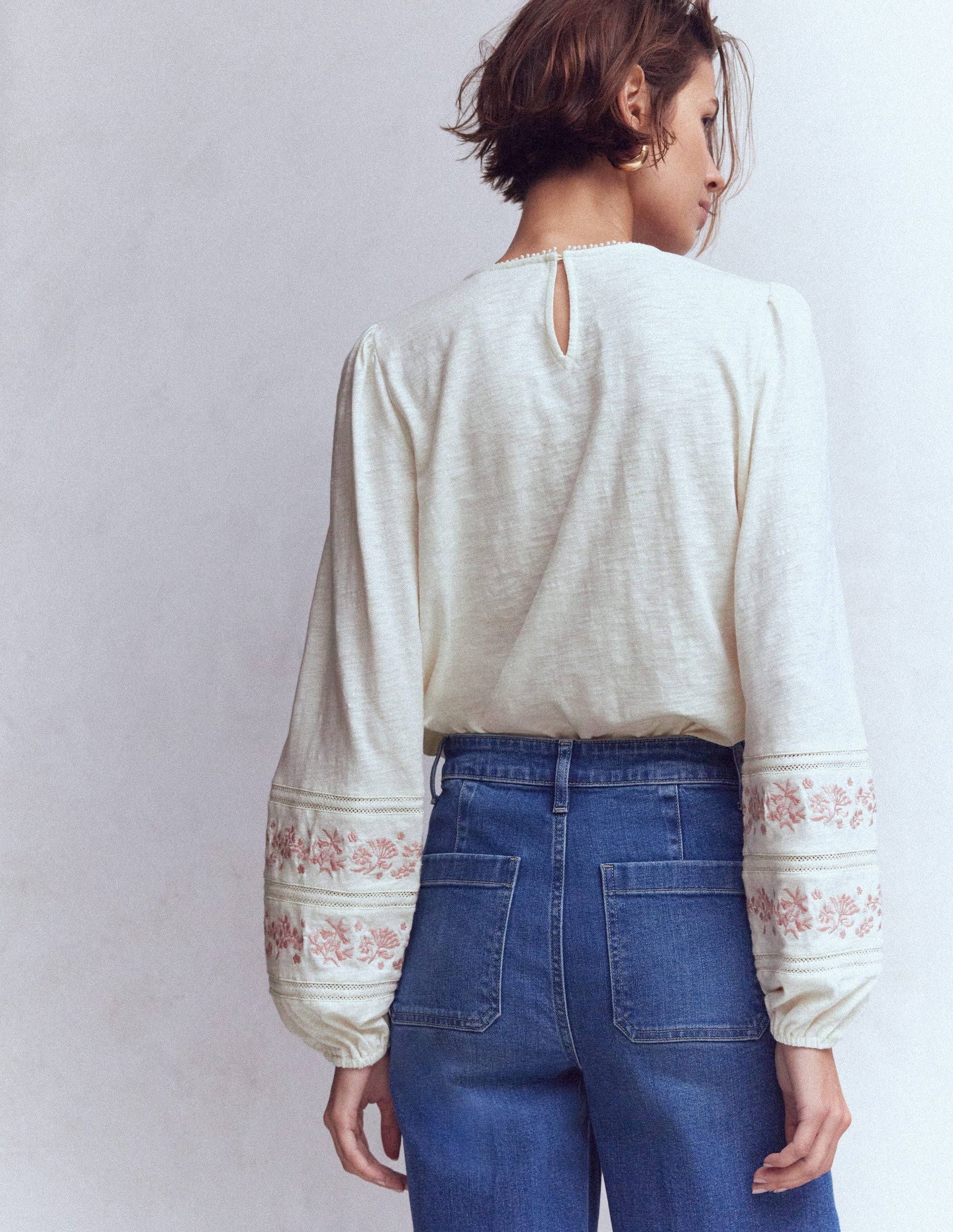 Rosie Embroidered Jersey Top-Ivory-3