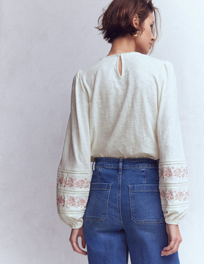 Rosie Embroidered Jersey Top-Ivory-3