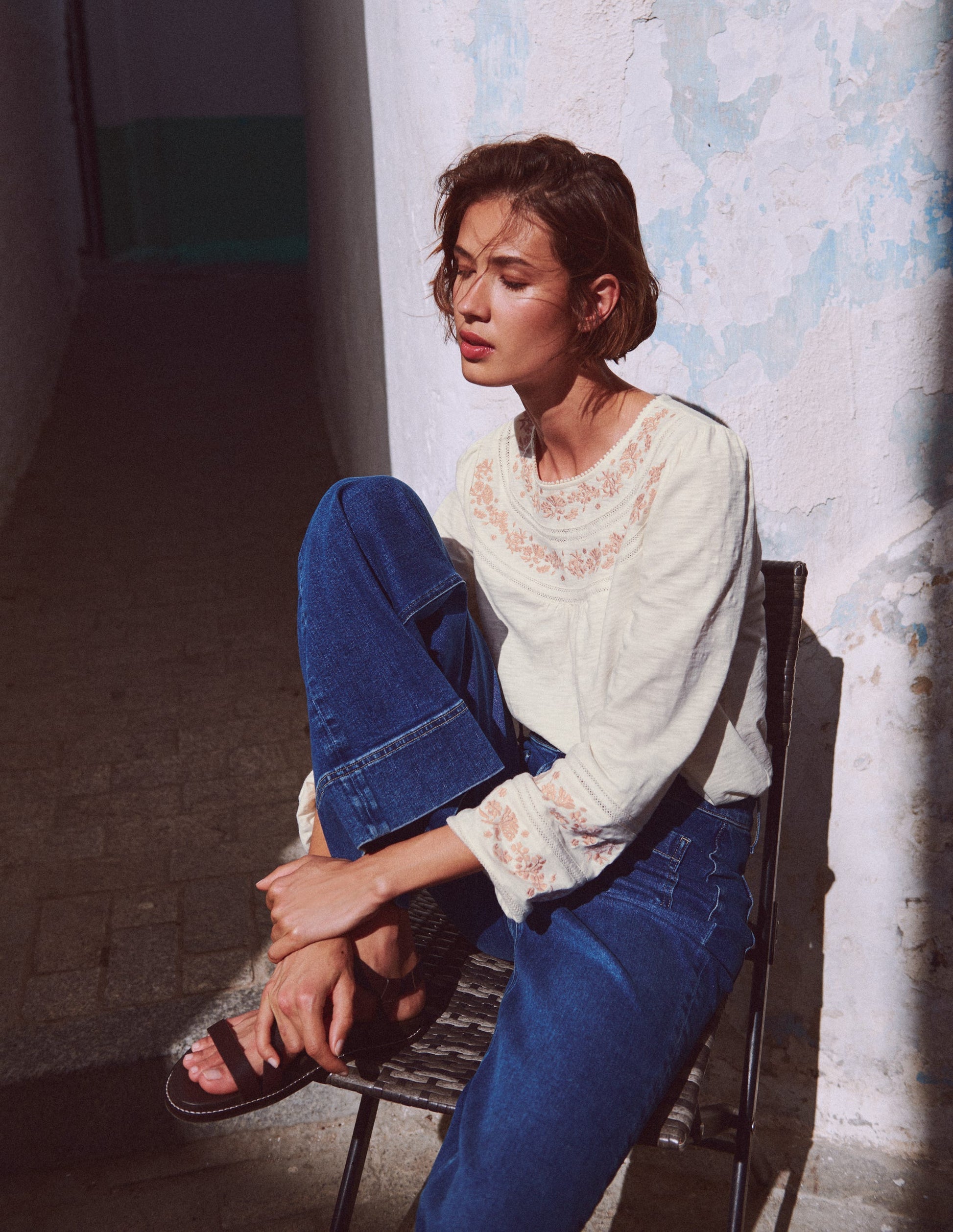 Rosie Embroidered Jersey Top-Ivory-5