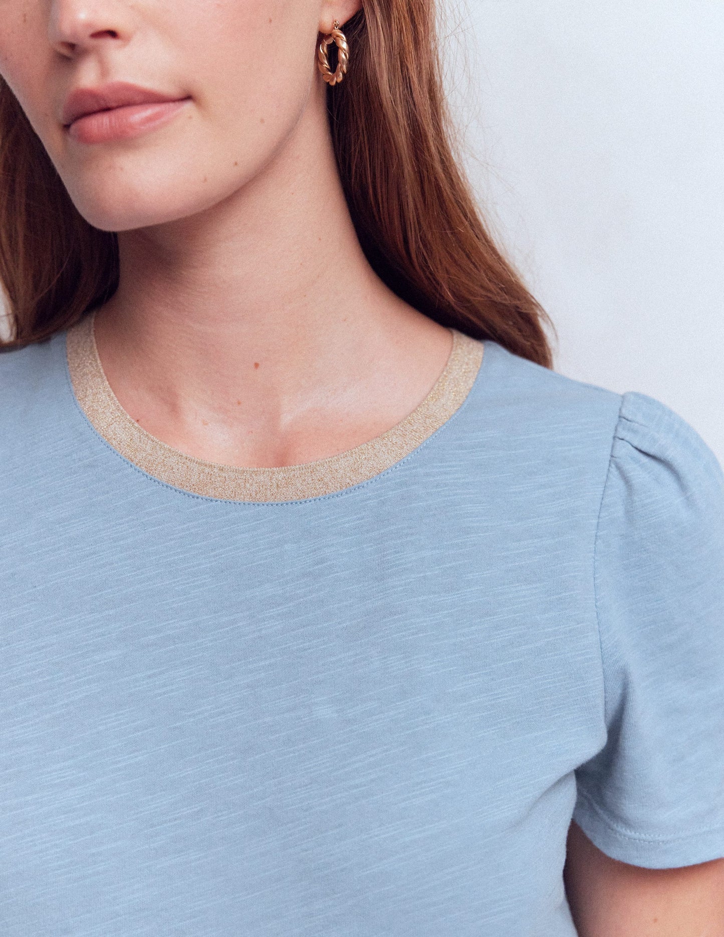 Metallic Trim T-Shirt-French Blue