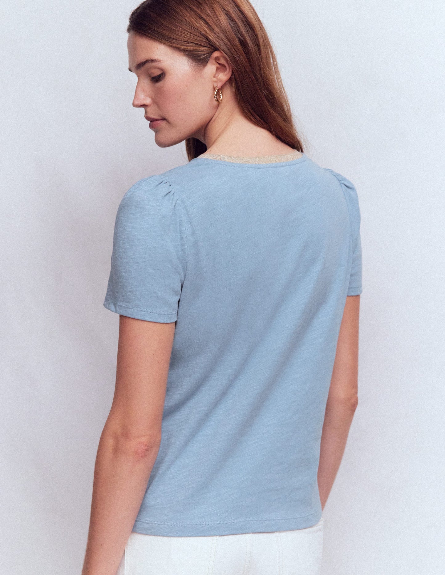 Metallic Trim T-Shirt-French Blue
