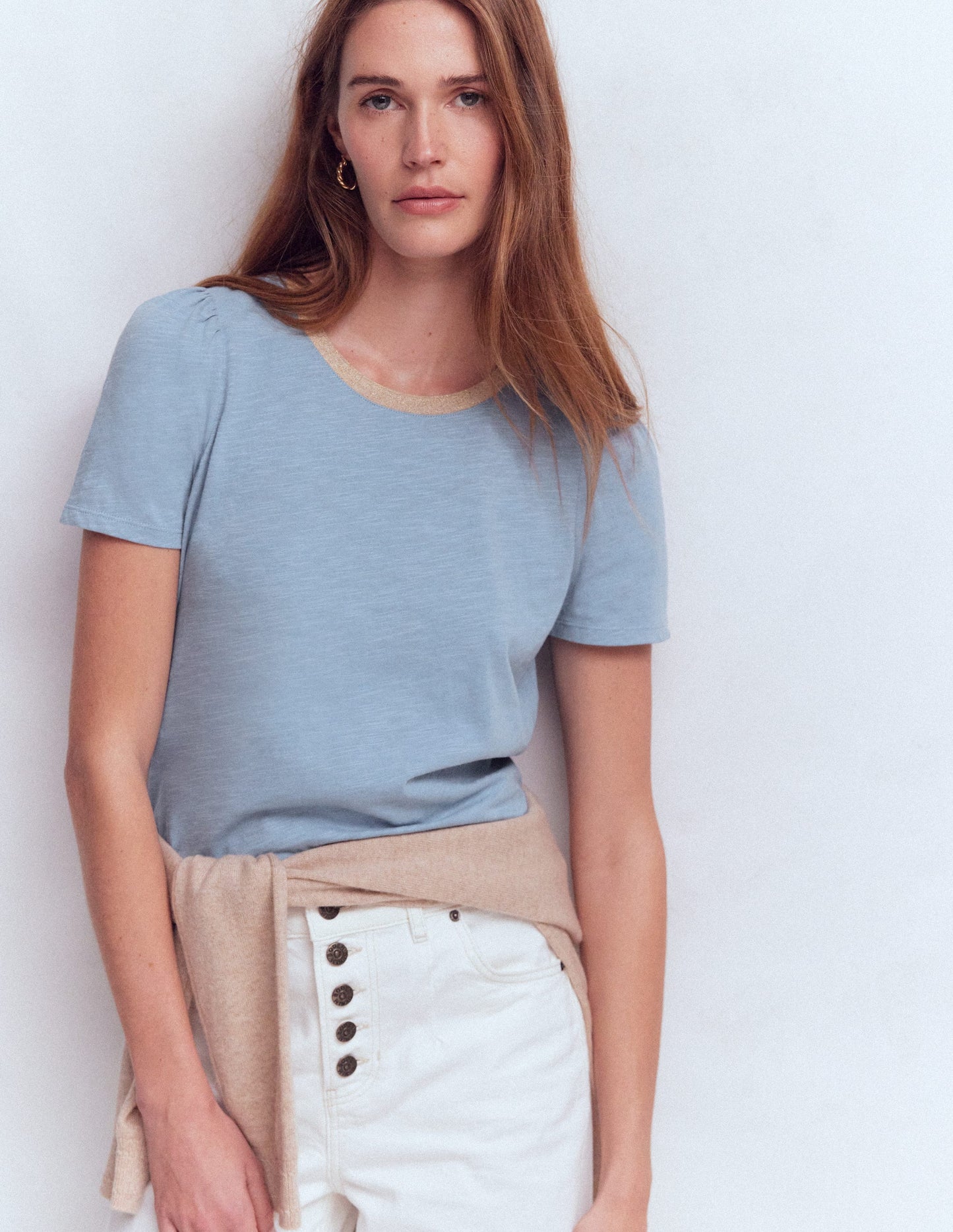 Metallic Trim T-Shirt-French Blue