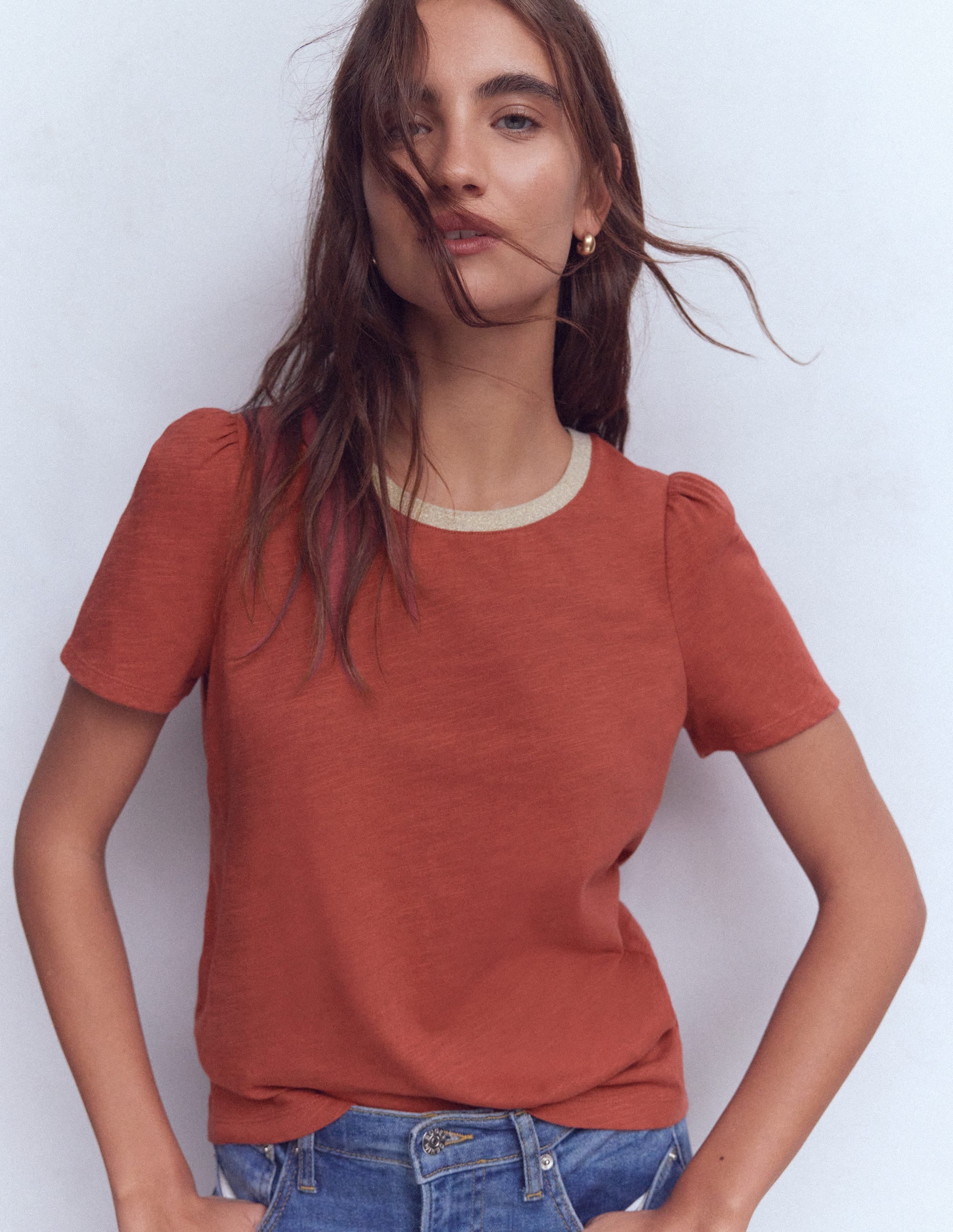 Metallic Trim T-Shirt-Roasted Chestnut Brown - Image 1