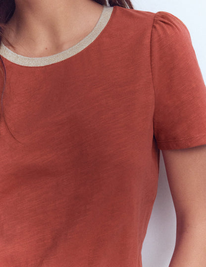 Metallic Trim T-Shirt-Roasted Chestnut Brown-2